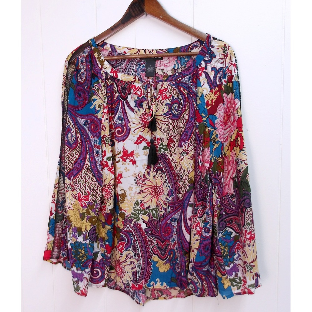 Grace Elements Floral Paisley Print‎ Rayon Blouse Top - Women's L /#8077